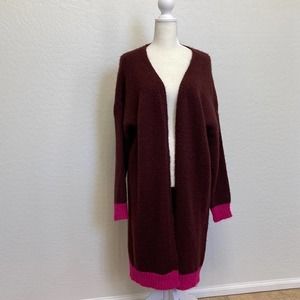 Niccolai Cardigan Sweater Tunic L Cranberry Color Block Cottage Core Open Front
